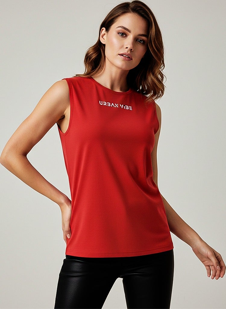 Selecta Now Ladies Sleeveless Cotton Red T-Shirt Breathable Tank Top Soft Stretchable Women’s T Shirt Ideal for Hot Climate - Image 1